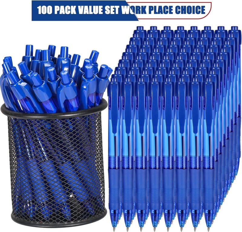 deegtran Pens Bulk, 100 Pack No Bleed Blue Ink Click Pens with Soft Grip, Wholesale Retractable Ballpoint Pens for Office School, Medium Point Smooth 1.0MM - Image 2